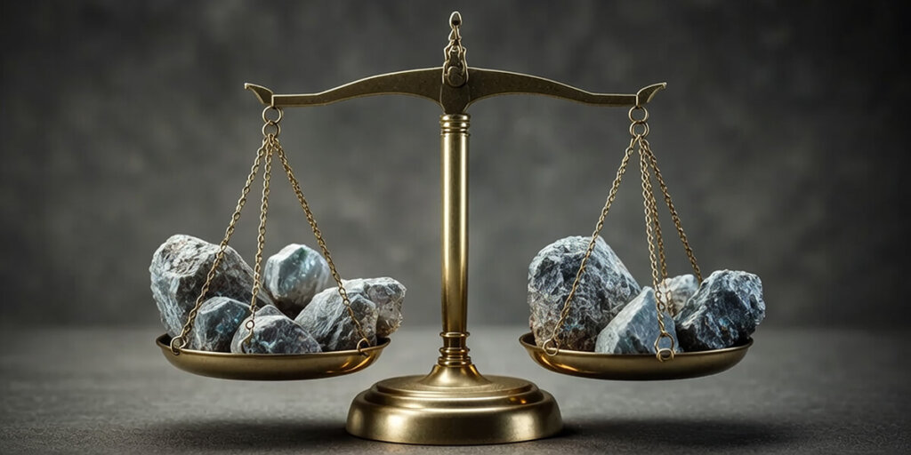 zinc minerals balanced on both sides of a scale
