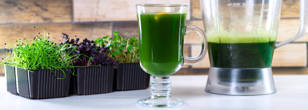 raw green vegetables and green juice full of chlorophyll.