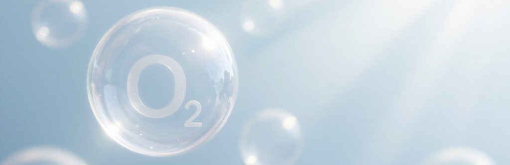 what oxygen does in the body. Image of an O2 bubble floating