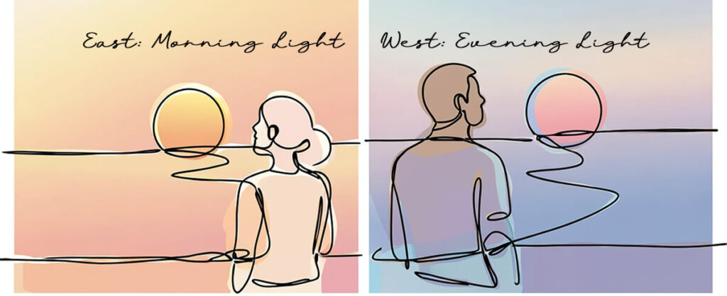 to improve jet lag: traveling east benefits from morning light. traveling west benefits from evening light