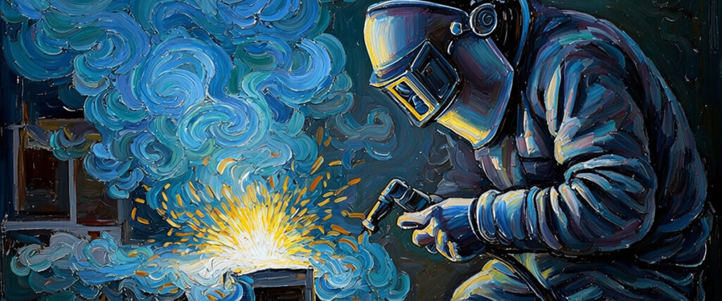 welder working with an oxygen-fueled torch.