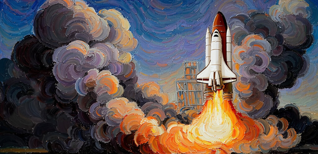 space shuttle taking off using liquid oxygen fuel