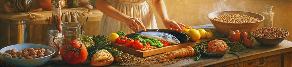 Mediterranean meal being prepared.