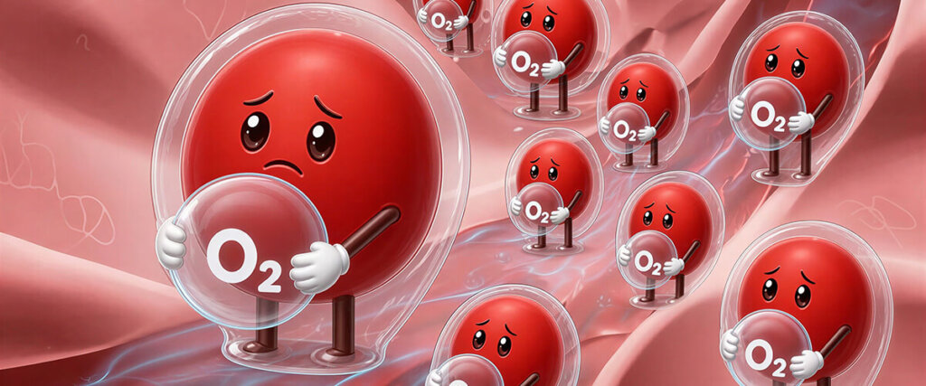 red blood cells with high cholesterol are less flexible and have a harder time absorbing oxygen